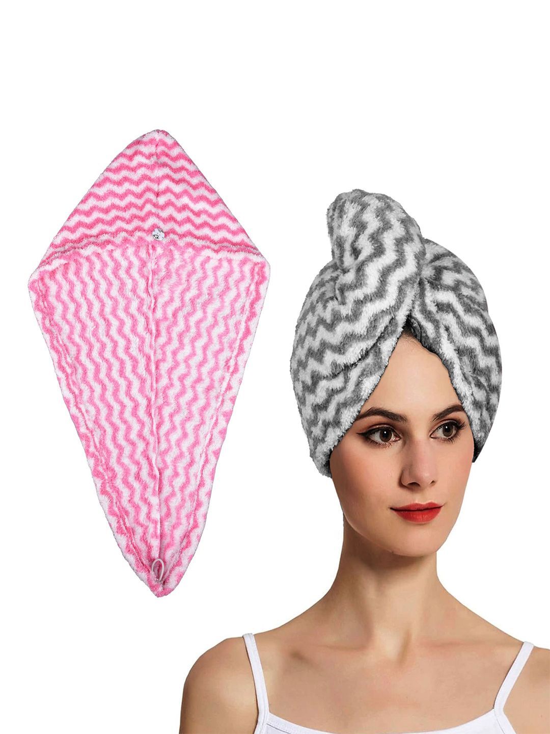 Kuber Industries Pink & Grey 2 Pieces Striped Microfiber 380 GSM Bath Towels-picture-24