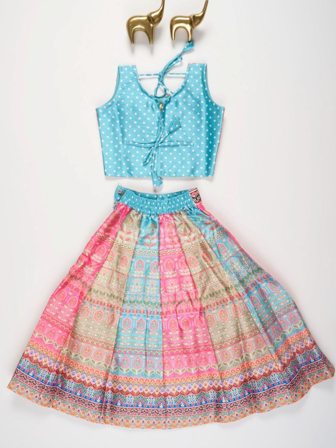 NKV Girls Printed Mirror Work Tie and Dye Ready to Wear Lehenga & Blouse With Dupatta-image-21