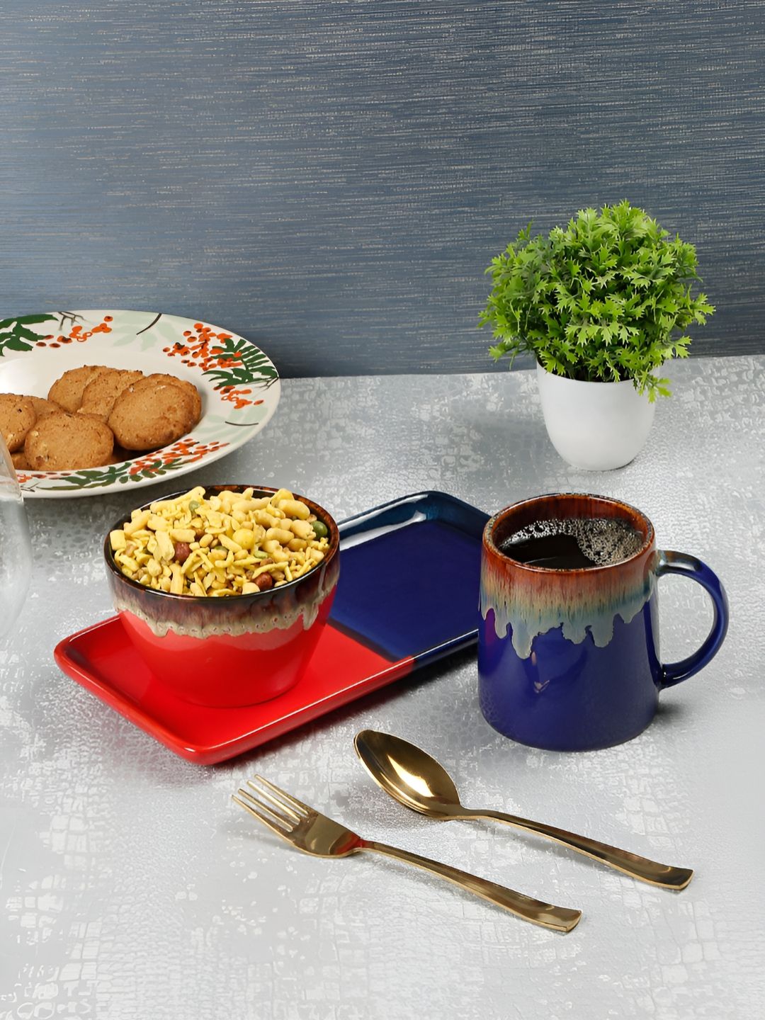 Arrabi Blue & Red Solid Ceramic Glossy Mugs Set of Cups and Mugs-image-21