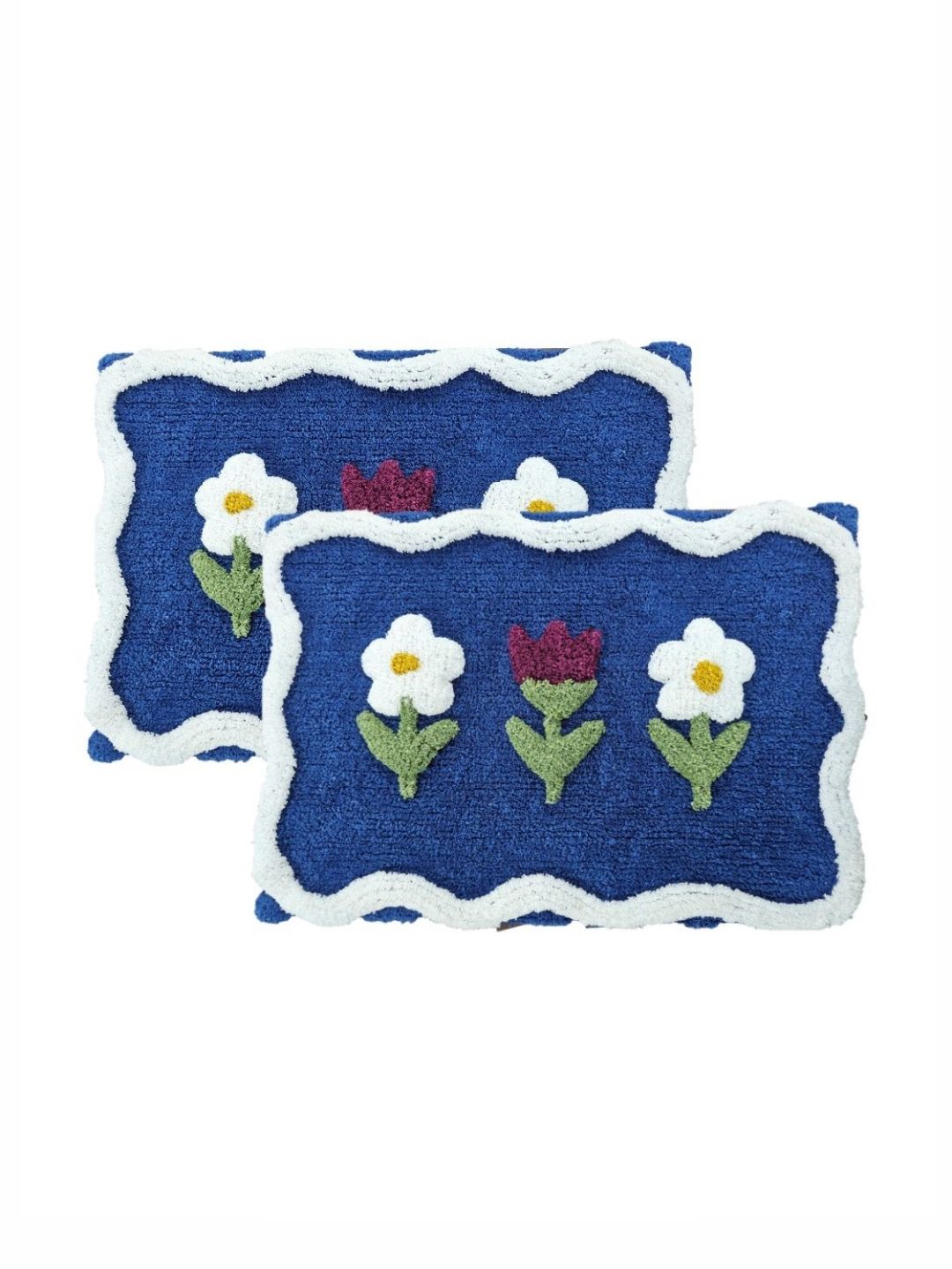 Aura 2-Pcs Navy Blue & White Self-Designed 1800 GSM Cotton Anti Skid Bath Rugs-image-19