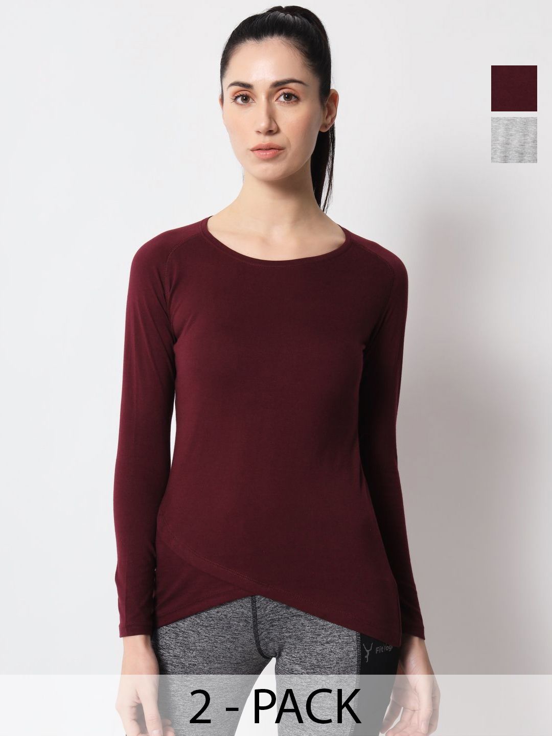 appulse Women Pack Of 2 Solid Round Neck Cotton Slim Fit T-shirts-picture-18