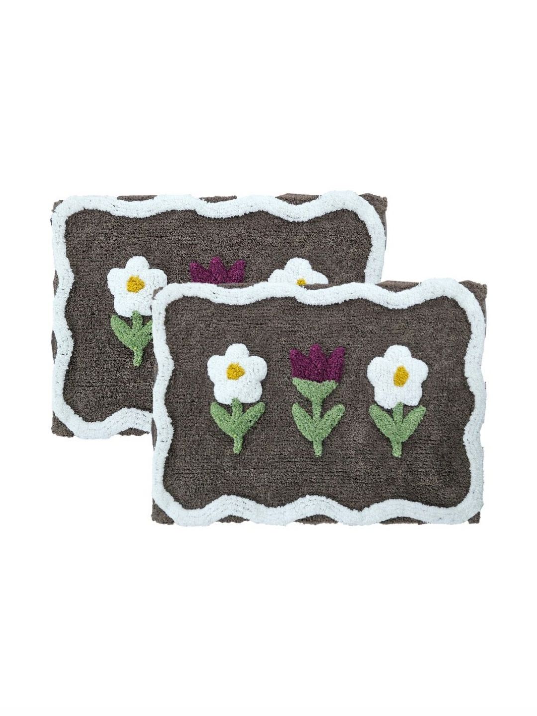 Aura 2Pc Brown & White Cotton Anti Skid Bath Rugs-picture-10