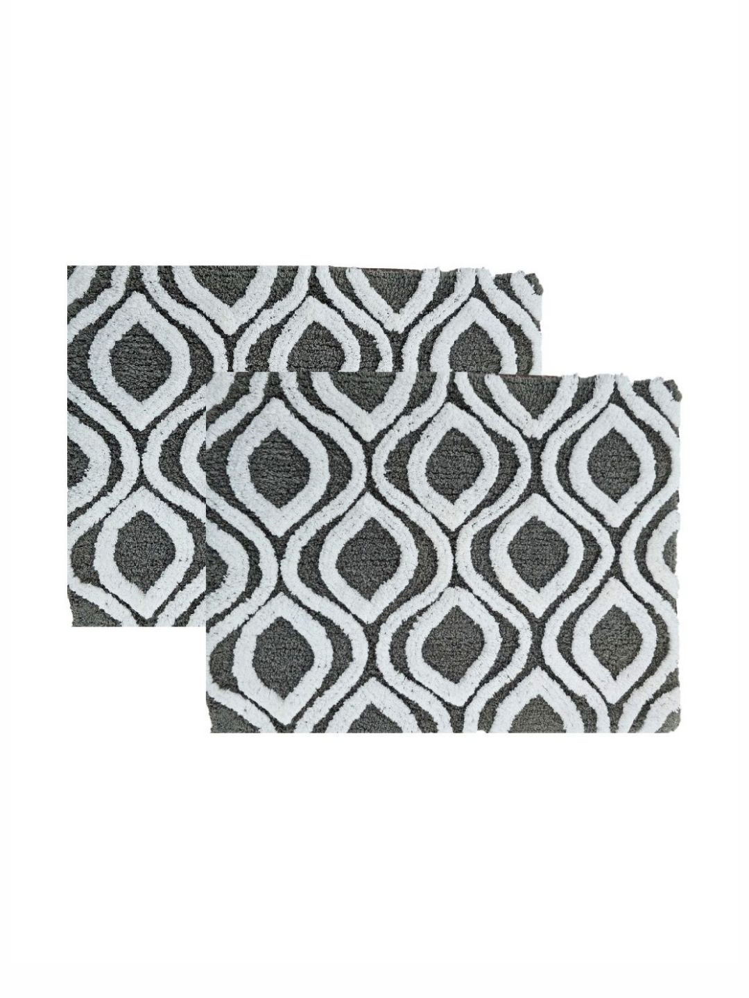 Aura 2-Pcs Grey & White Self-Designed 1800 GSM Cotton Anti Skid Bath Rugs-picture-10