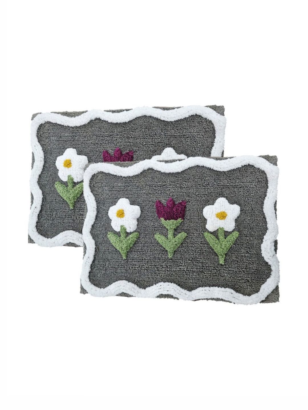 Aura 2-Pcs Grey & White Self-Designed 1800 GSM Cotton Anti Skid Bath Rugs-picture-23