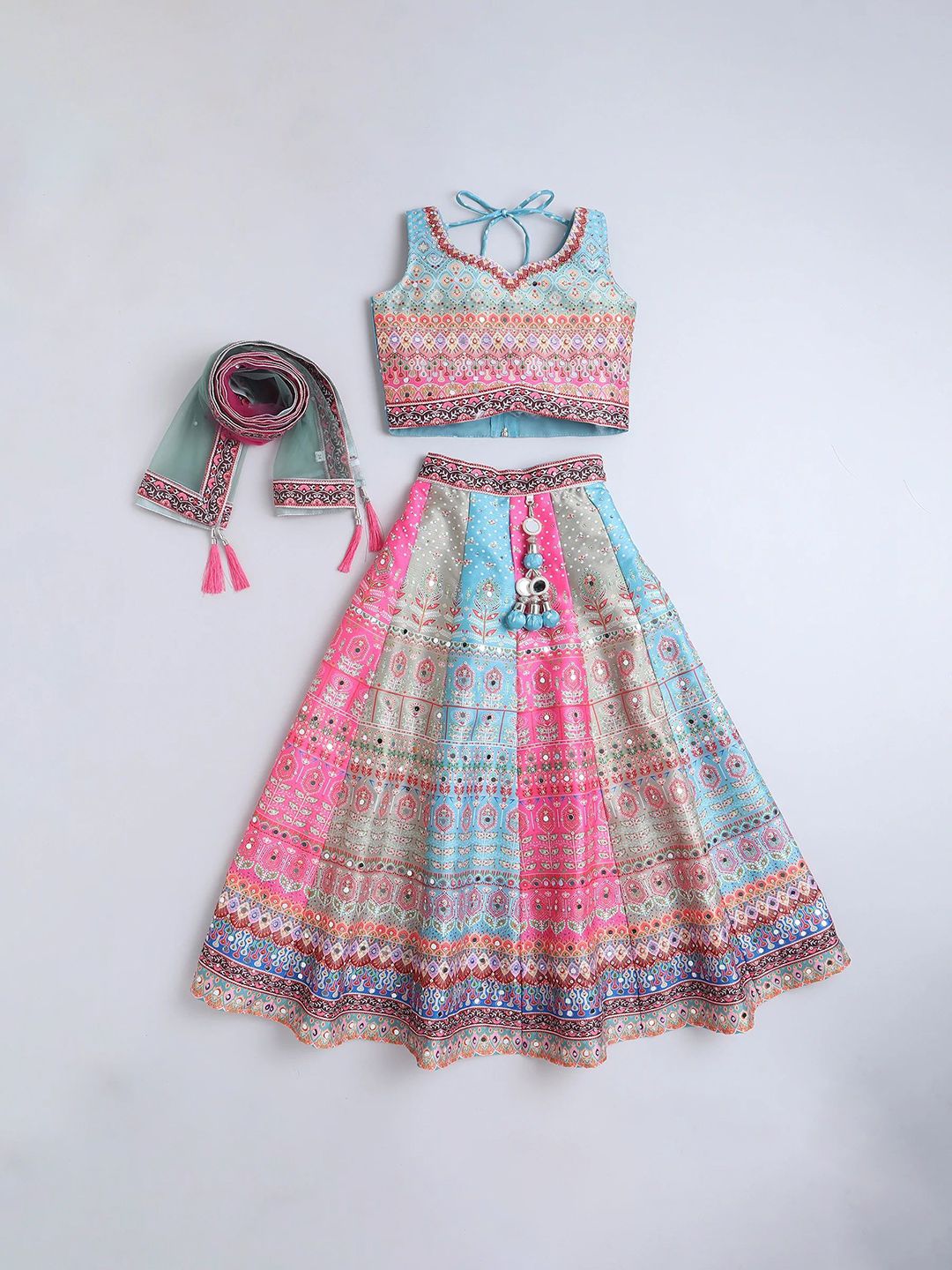 BAESD Girls Printed Sequinned Tie and Dye Ready to Wear Lehenga & Blouse With Dupatta-picture-12
