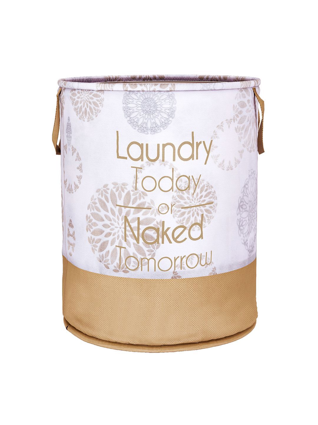 Kuber Industries White & Brown Printed Non-Woven Round Laundry Basket - 45 L-picture-50