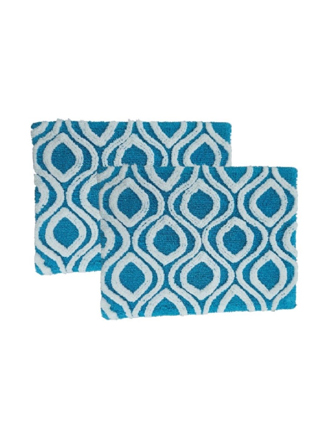Aura 2-Pcs Turquoise-Blue & White Self-Designed 1800 GSM Cotton Anti Skid Bath Rugs-picture-17