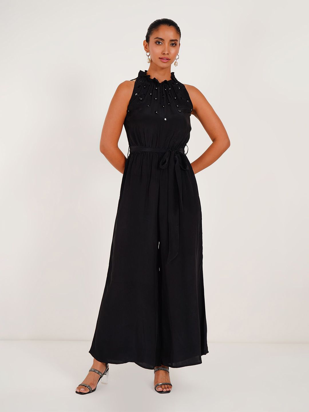 Western Era Modal Cowl Neck Basic Jumpsuit with Ruffles-picture-23