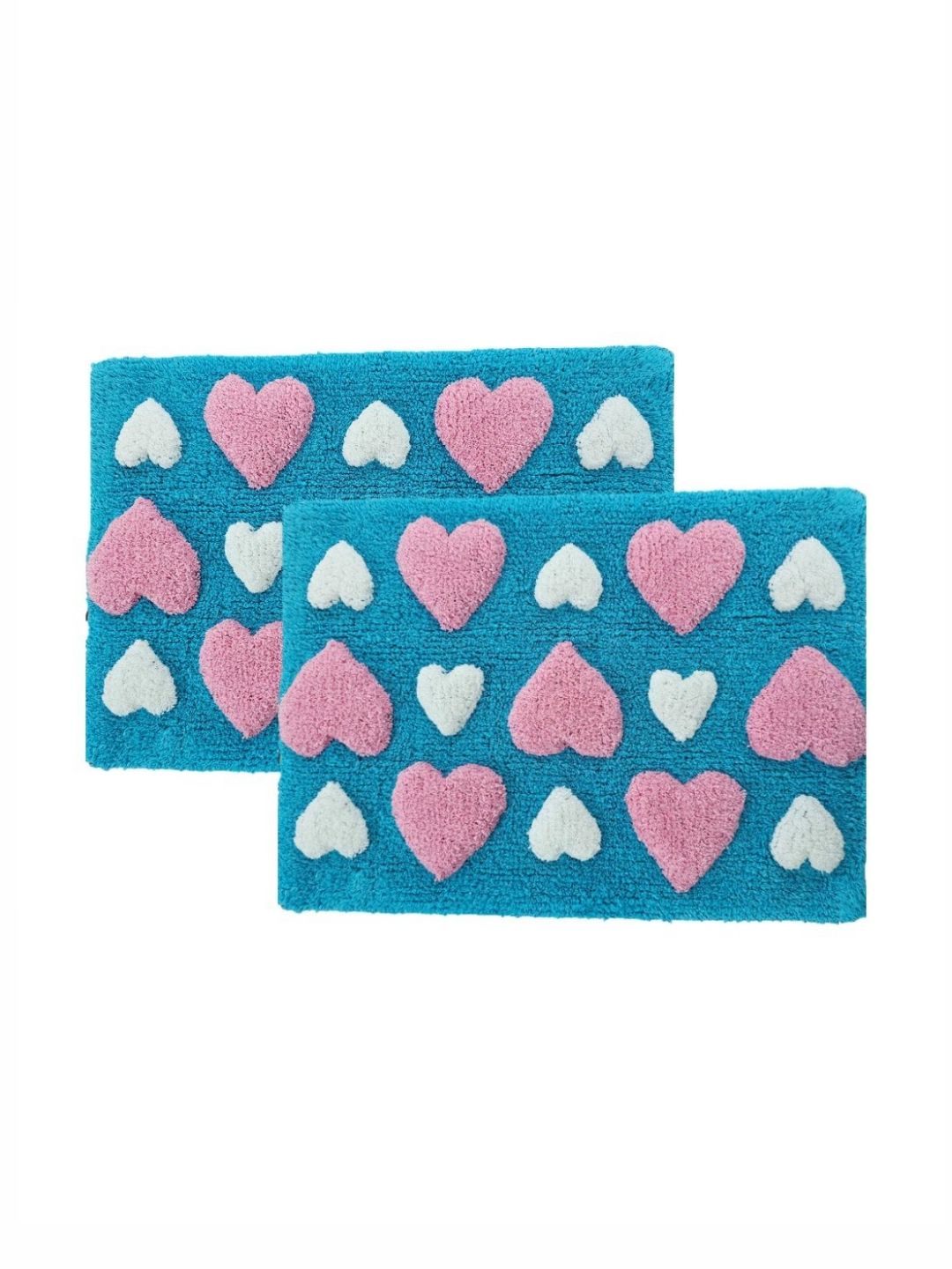 Aura 2-Pcs Turquoise-Blue & White Self-Designed 1800 GSM Cotton Anti Skid Bath Rugs-picture-49