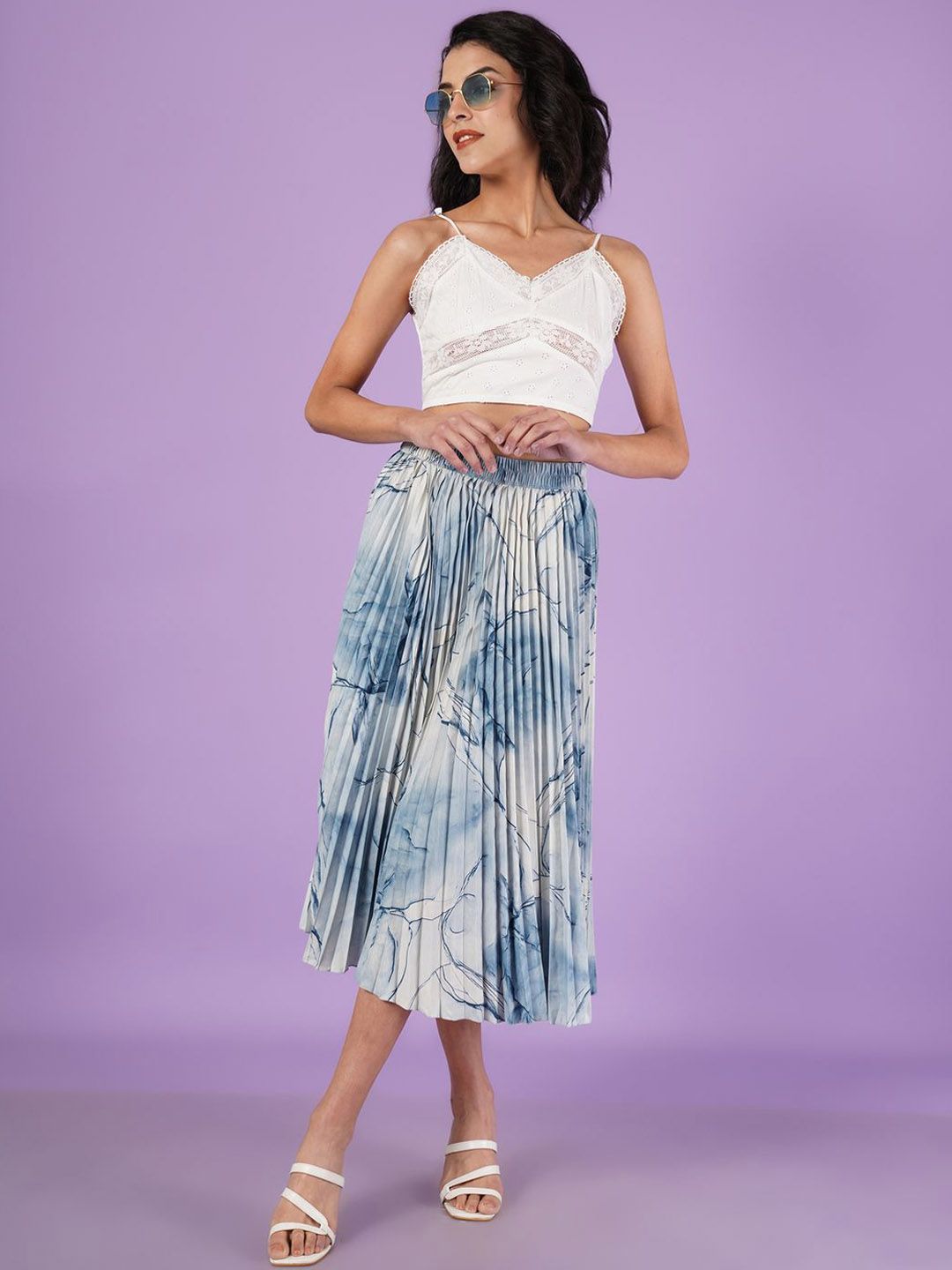 ZWERLON Printed Pleated A-Line Midi Skirt-image-32
