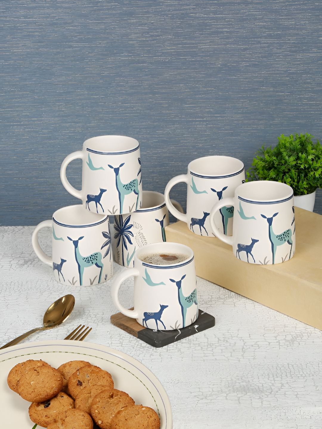 Arrabi Blue & White Printed Ceramic Matte Mugs Set of Cups and Mugs-image-37