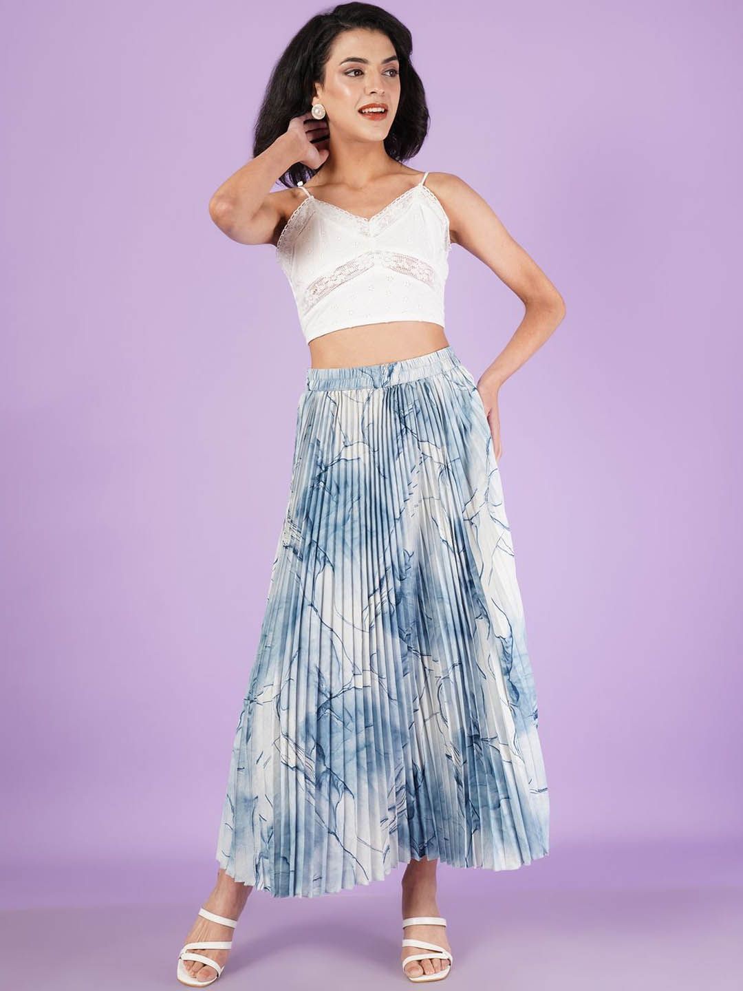 ZWERLON Printed Pleated A-Line Maxi Skirt-picture-21