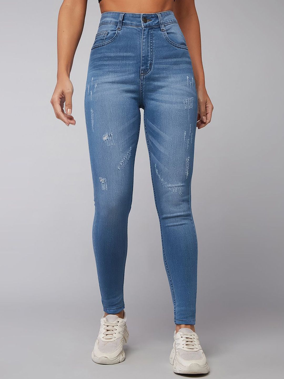 Miss Chase Women Skinny Fit High-Rise Mildly Distressed Light Fade Stretchable Jeans-picture-39