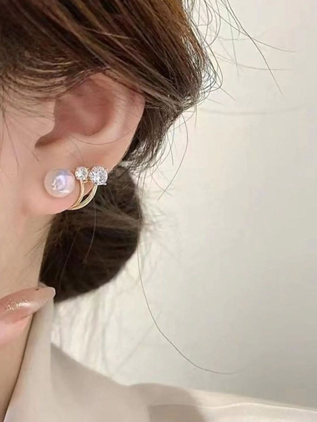 Celestique Korean Stainless Steel Rhinestone & Pearls Studded Contemporary Shaped Studs-picture-39