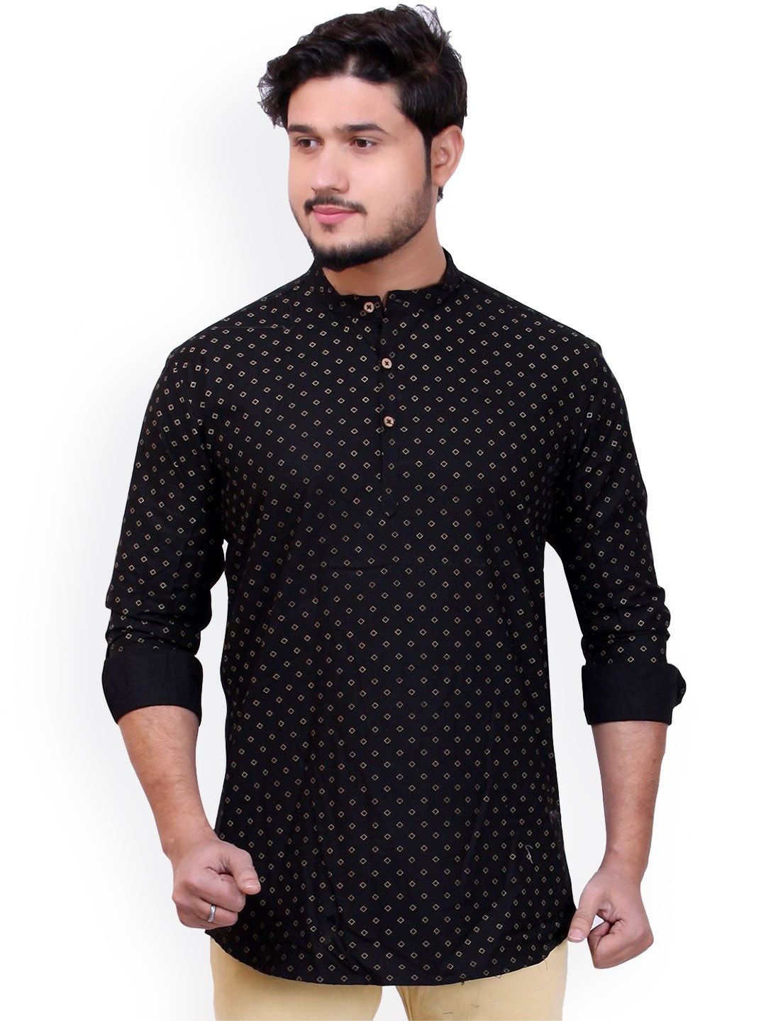 MADE IN THE SHADE Men Geometric Printed Thread Work Kurta-picture-17