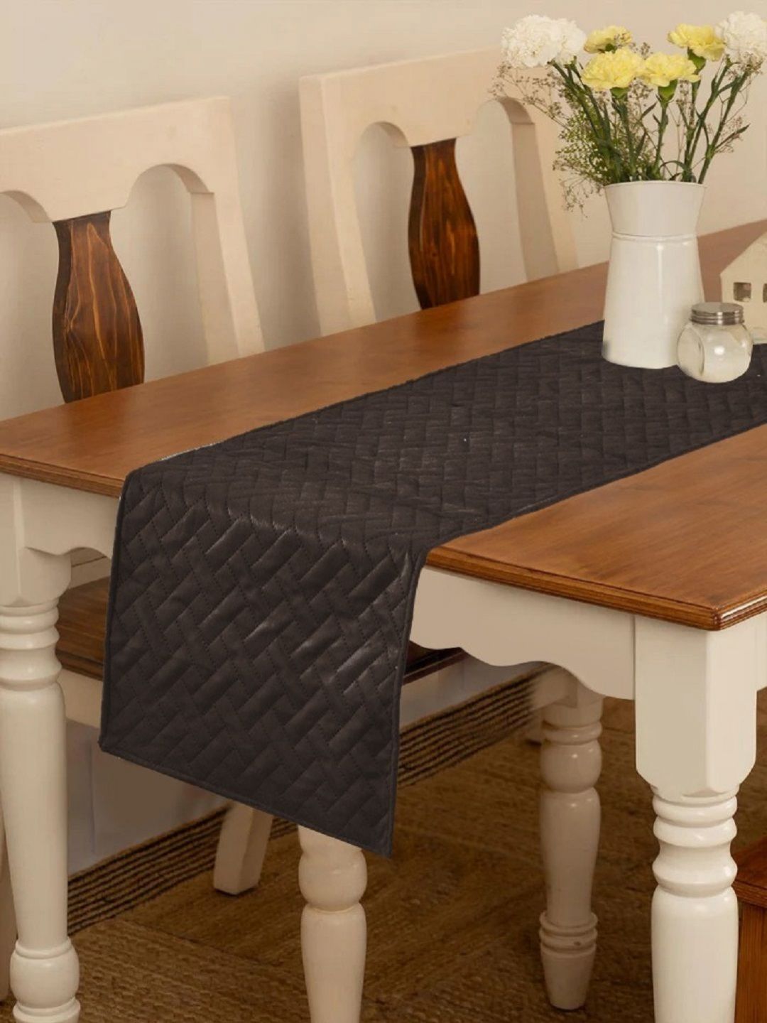 Myntra Elegant Homes Brown Quilted Velvet Table Runner