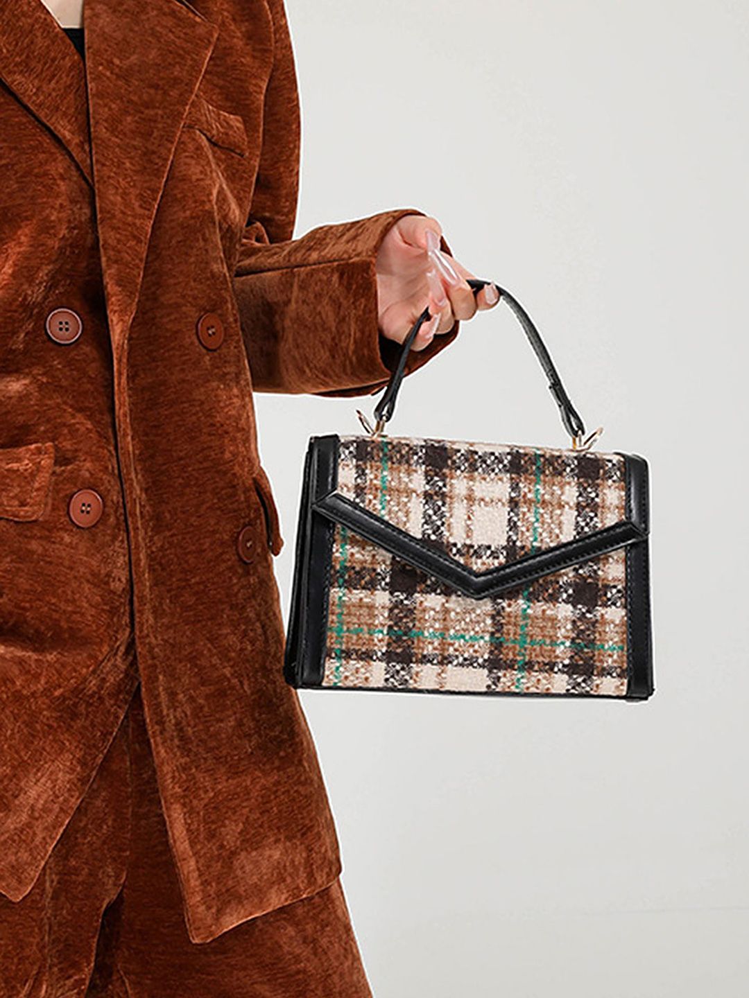 LULU & SKY Checked Textured PU Structured Handheld Bag-image-8