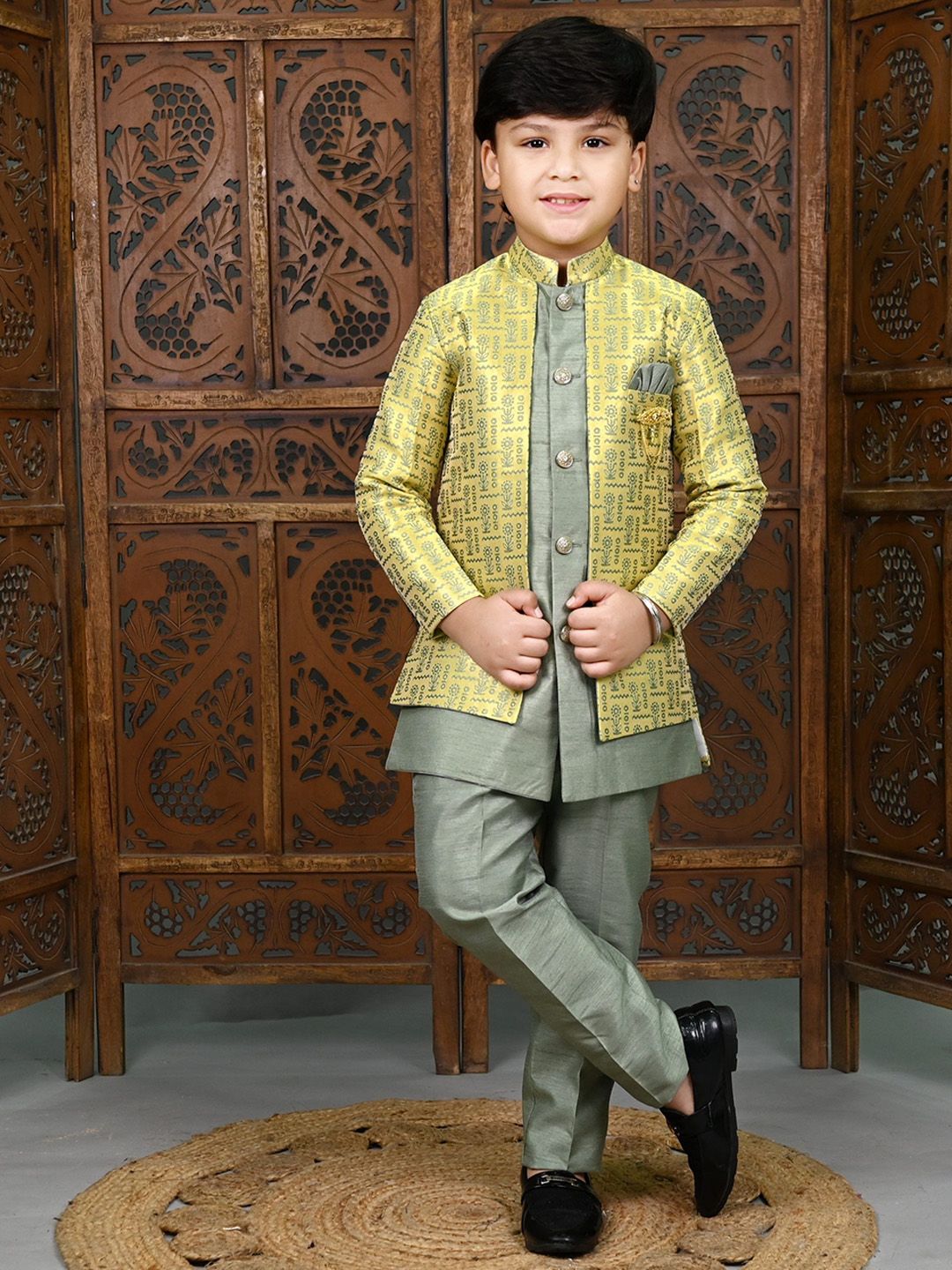 ahhaaaa Boys Embroidered Sherwani Set-image-22