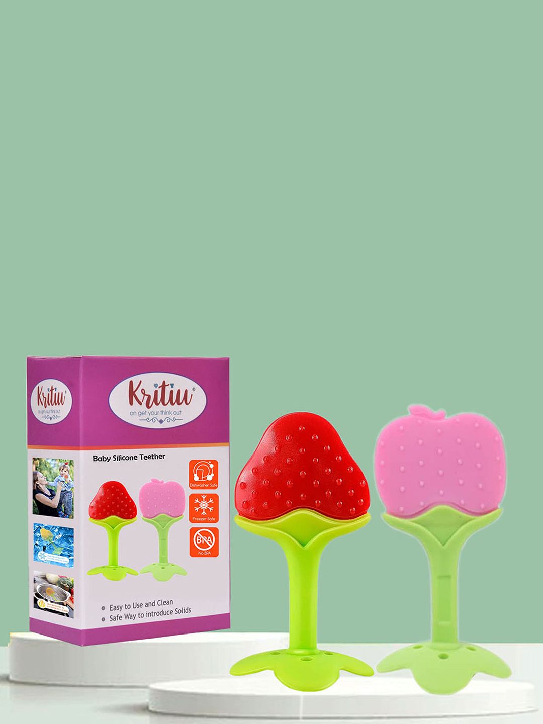 Kritiu Set Of 2 Textured Fruit Shape Baby Teethers-picture-0