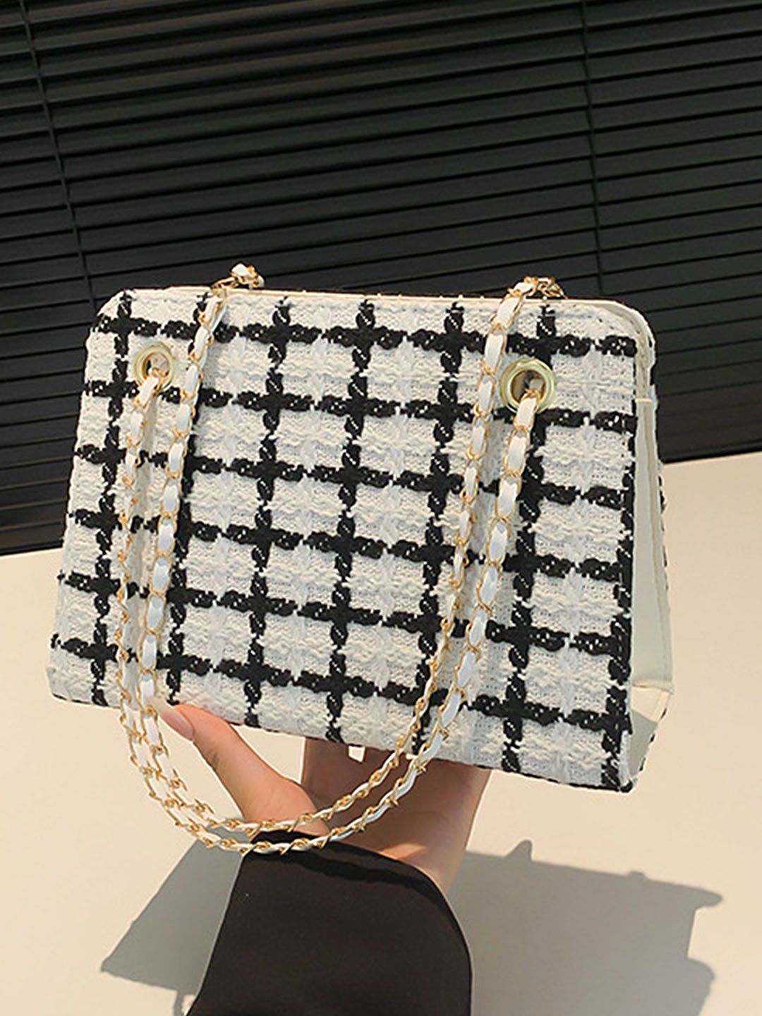 LULU & SKY Striped PU Structured Handheld Bag with Fringed-image-9