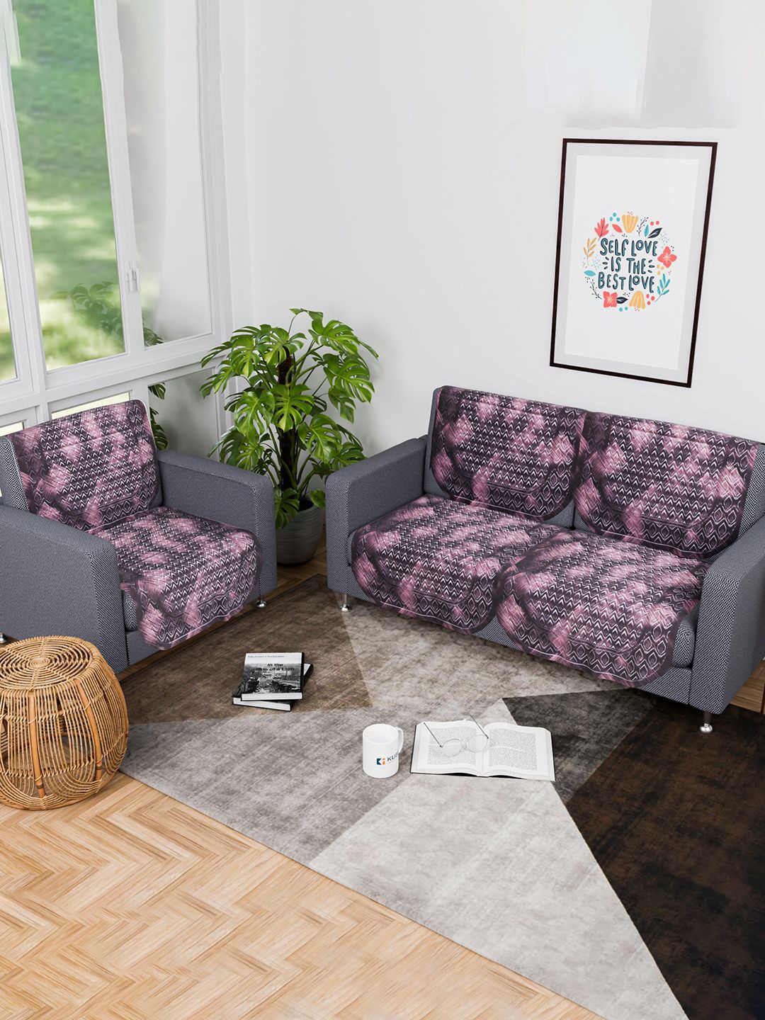Kuber Industries Brown & Pink 6 Pieces Printed Cotton 3 Seater Sofa Cover-picture-19