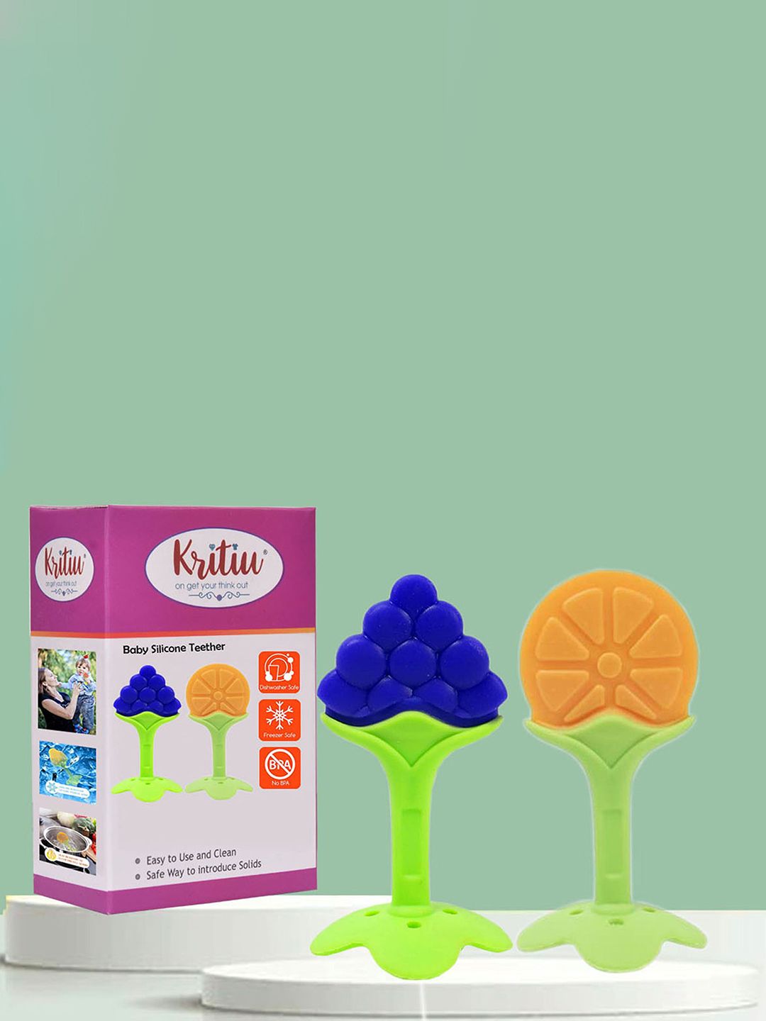 Kritiu Set Of 2 Textured Fruit Shape Baby Teethers-picture-2