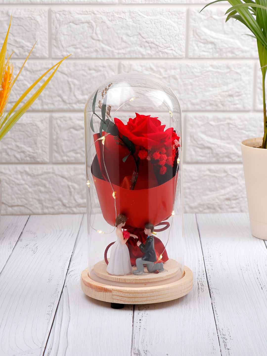 Archies Red Sweet Red Rose Proposal LED Glass Figurine Showpiece-picture-24