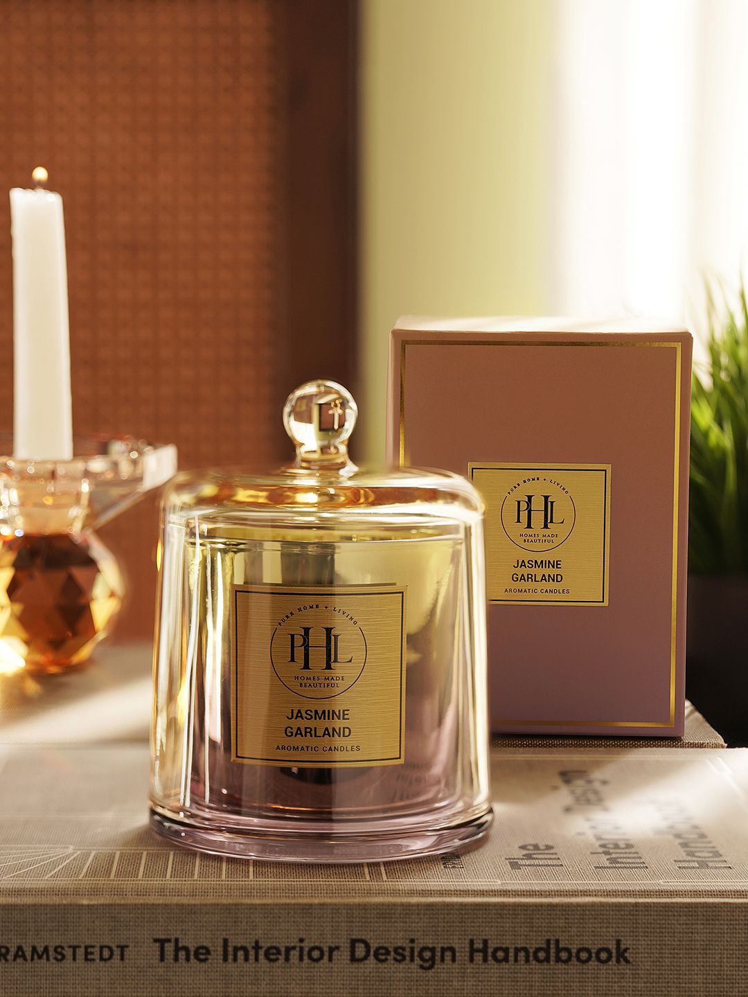 Pure Home and Living Purple & Gold-Toned Jasmine Garland Scented Candle with Cloch