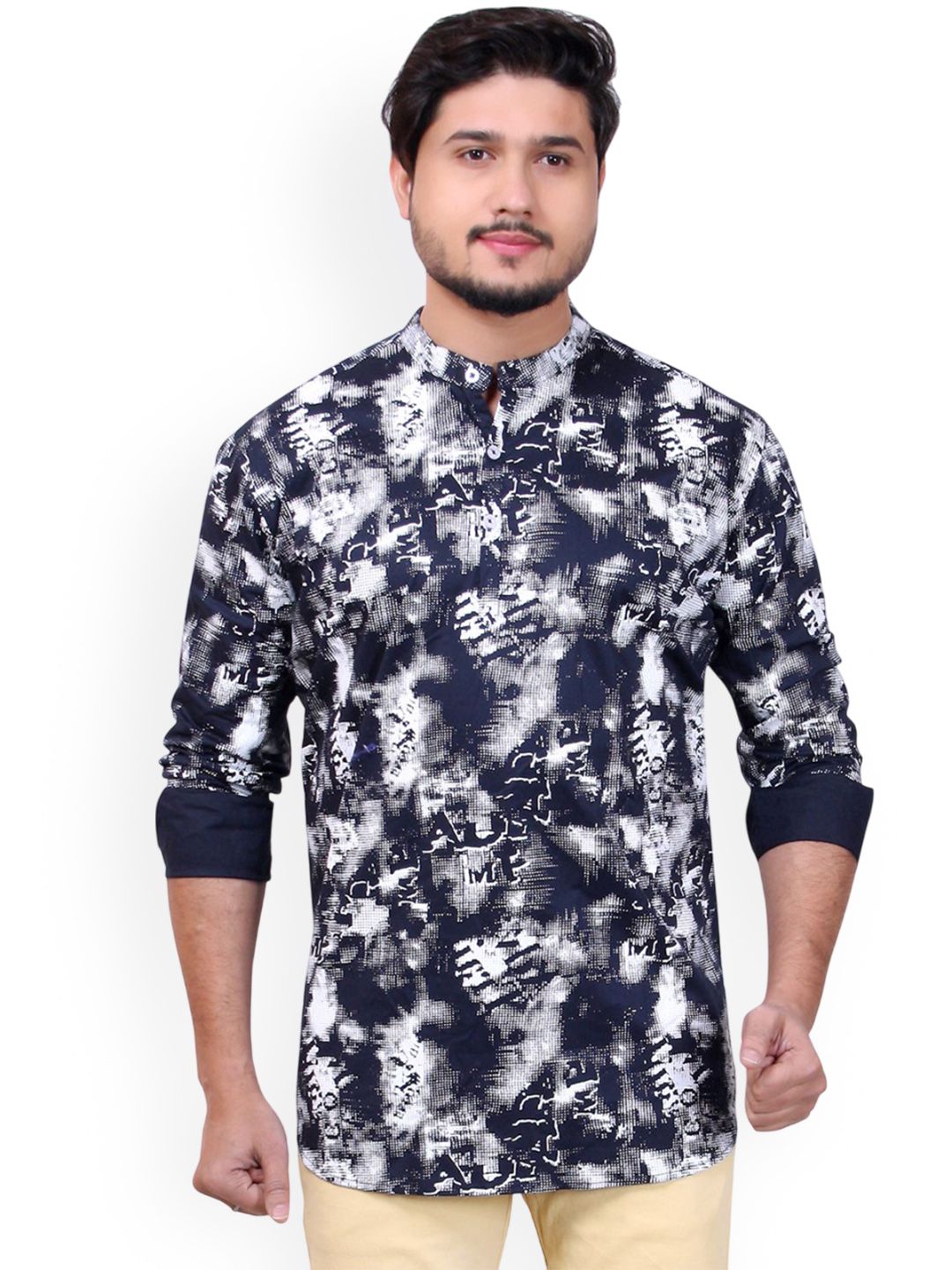 MADE IN THE SHADE Floral Printed Band Collar Cotton Straight Short Kurta-picture-25