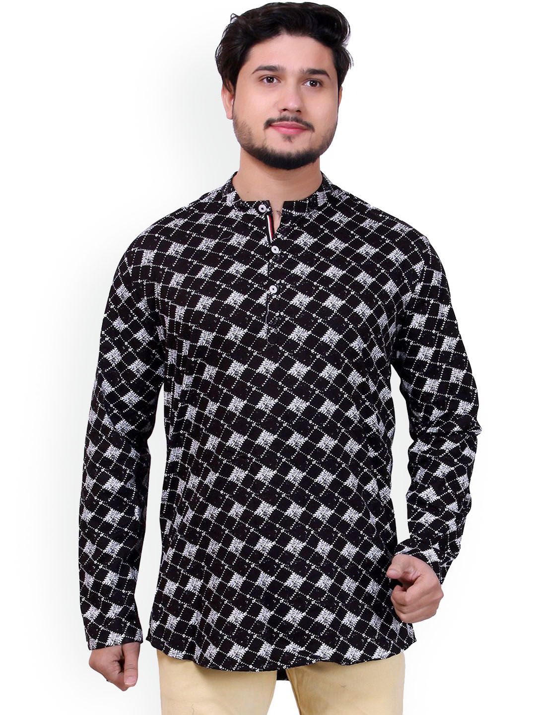 MADE IN THE SHADE Geometric Printed Mandarin Collar Pure Cotton Kurta-picture-29