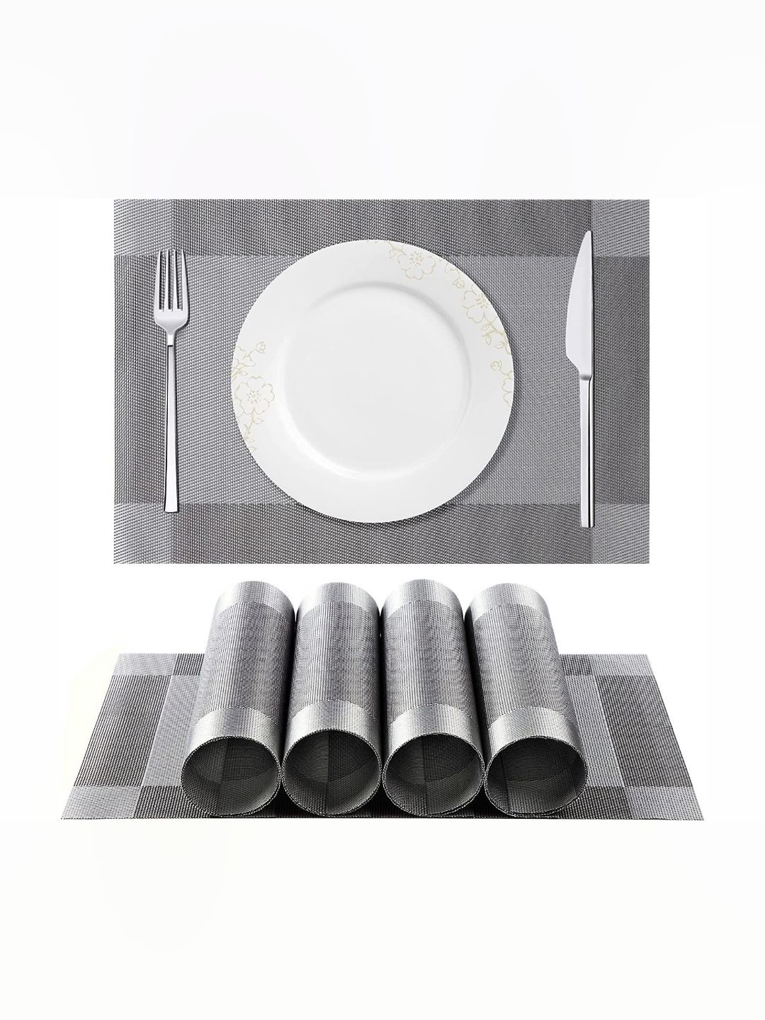 Baskety 6Pc Grey & Black Washable Table Placemats-picture-24