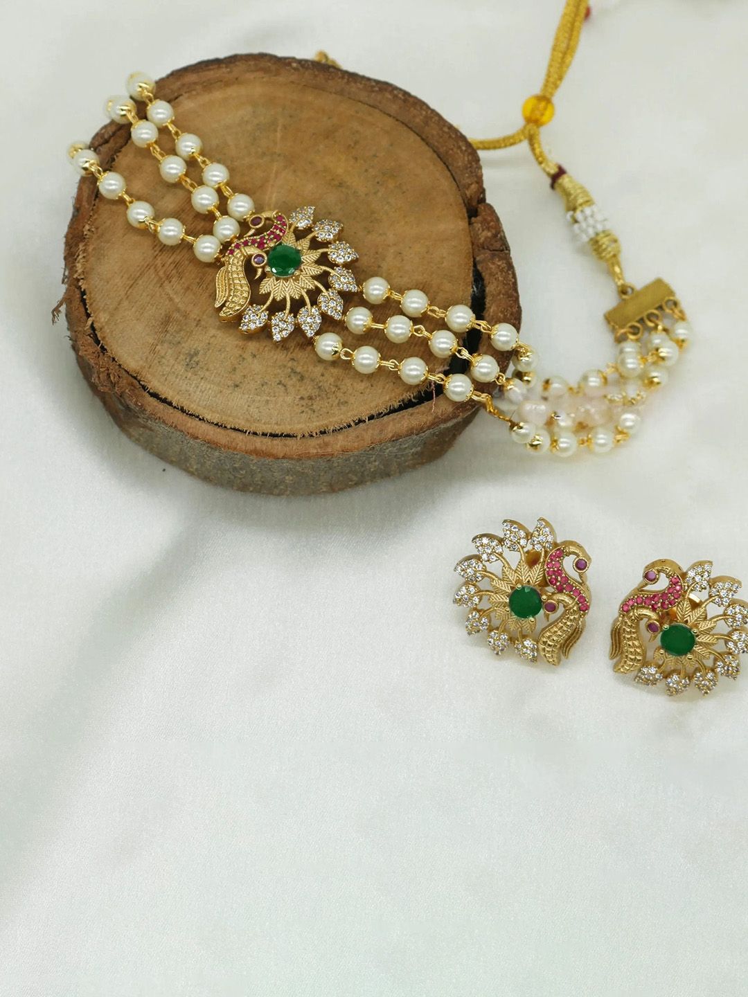 Rujve Jewellery Gold Plated Stone Studded & Beaded Jewellery Set-picture-19