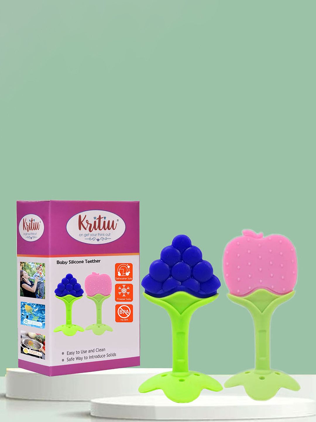 Kritiu Set Of 2 Textured Fruit Shape Teethers-picture-1