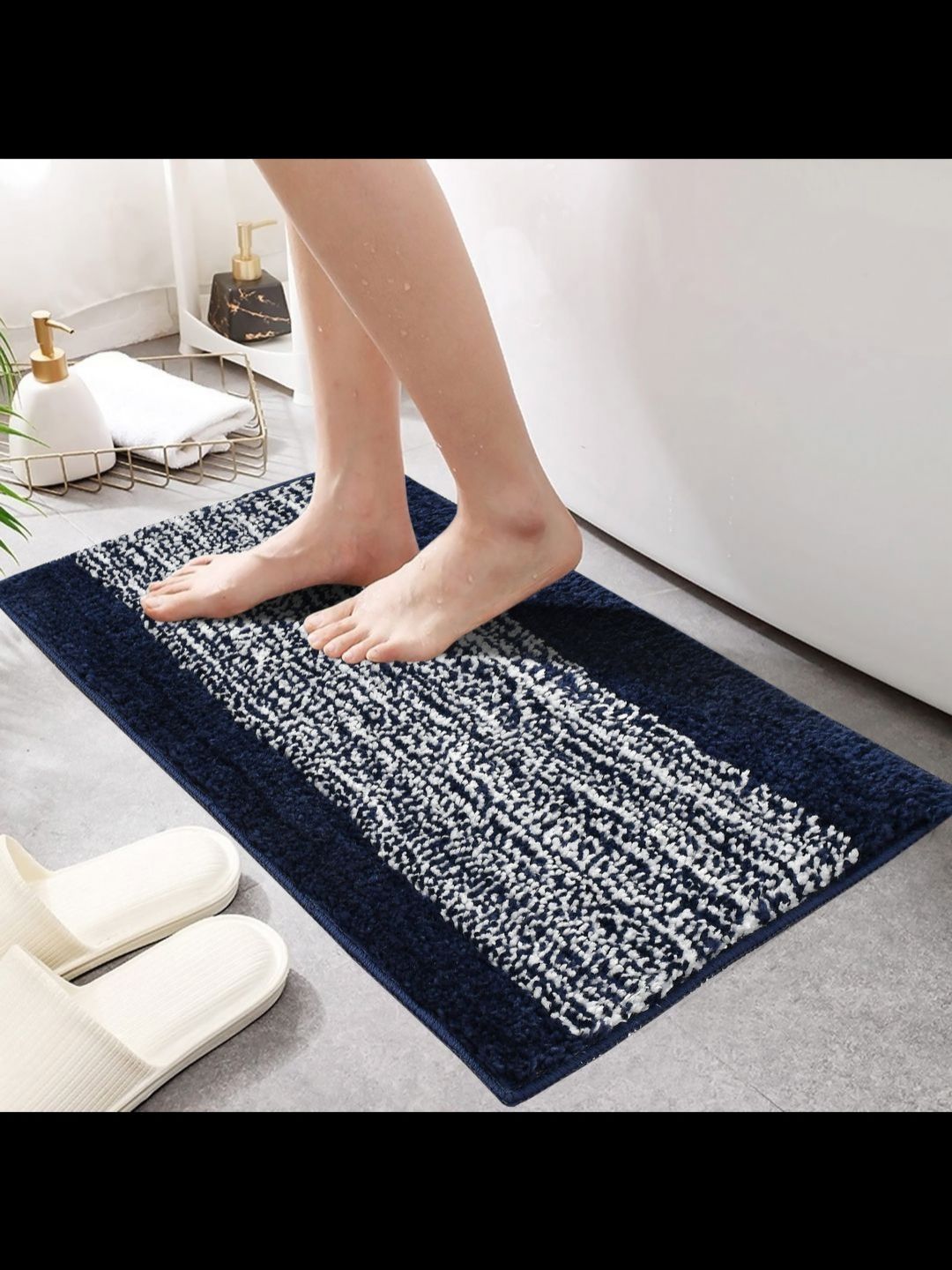 MAA HOME CONCEPT Blue & White Self-Designed Anti Skid Doormats-image-49