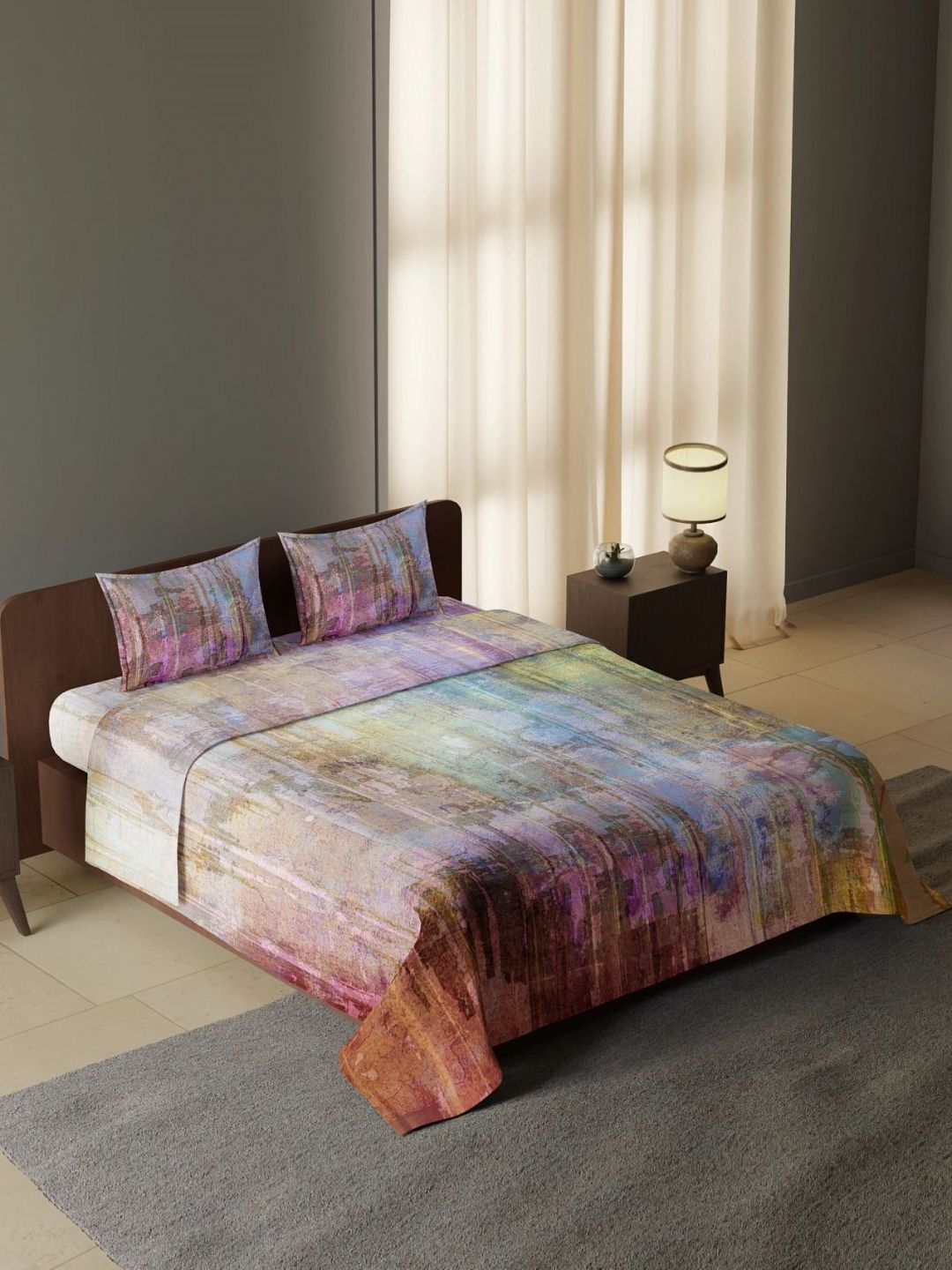 Synergized Cotton Sanctuary Pink & Blue Printed 300 TC King Bedsheet Set-2.74 m x 2.74 m-image-47