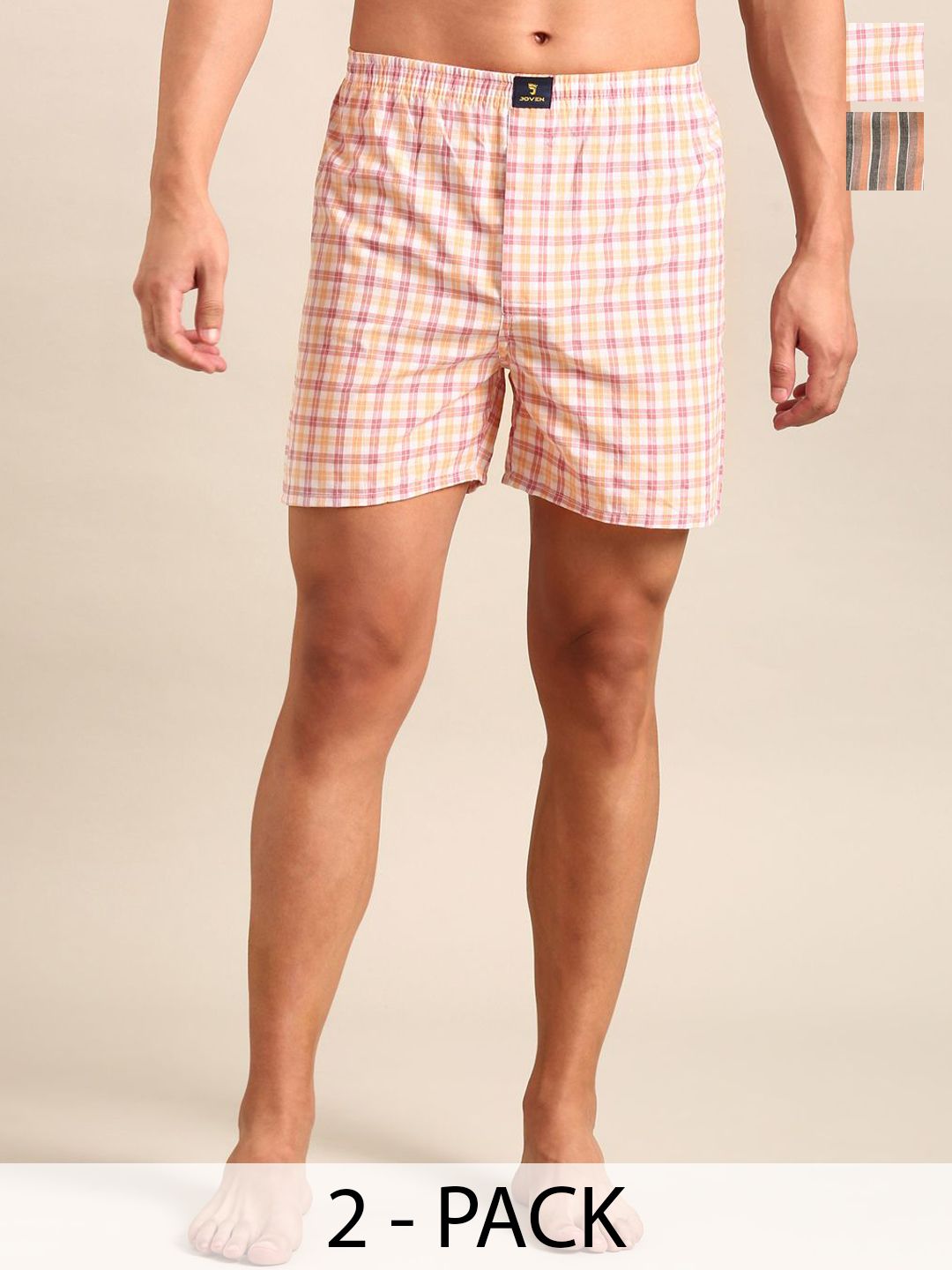 JOVEN Pack Of 2 Checked Pure Cotton Boxers JB2C033-picture-20