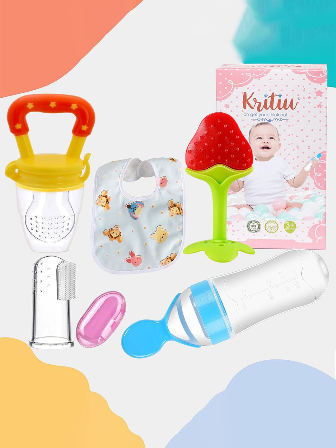Kritiu Set Of 5 Textured Baby Teether Combo-picture-53