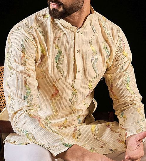 Naman Beige Soof Hand Embroidered Straight Kurta main image 1
