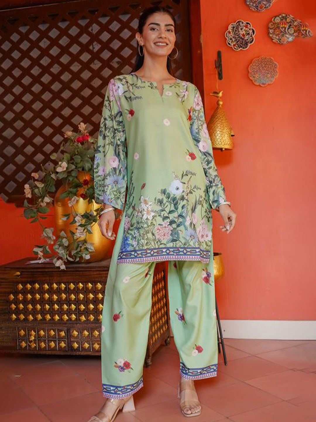 HOUSE OF KARI Printkari Notch Neck Floral Printed Tunic with Palazzo-picture-41