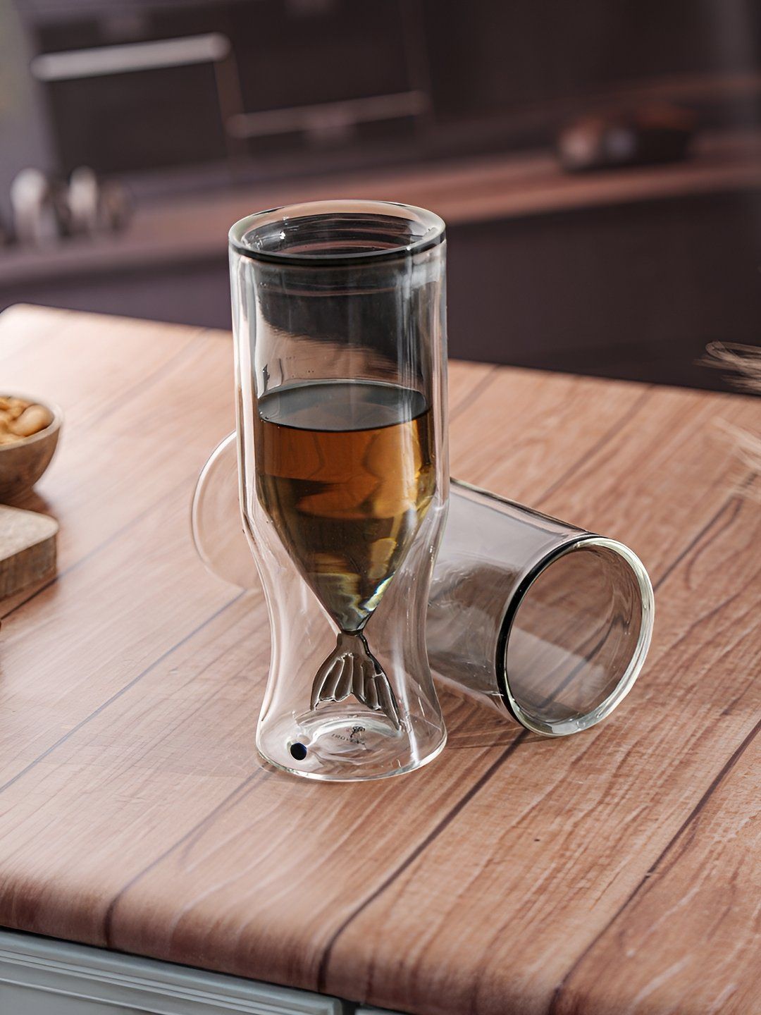 Troveas Transparent 2 Piece Fish Fin Fusion Double Walled Beer Glasses- 350 ml Each-picture-48