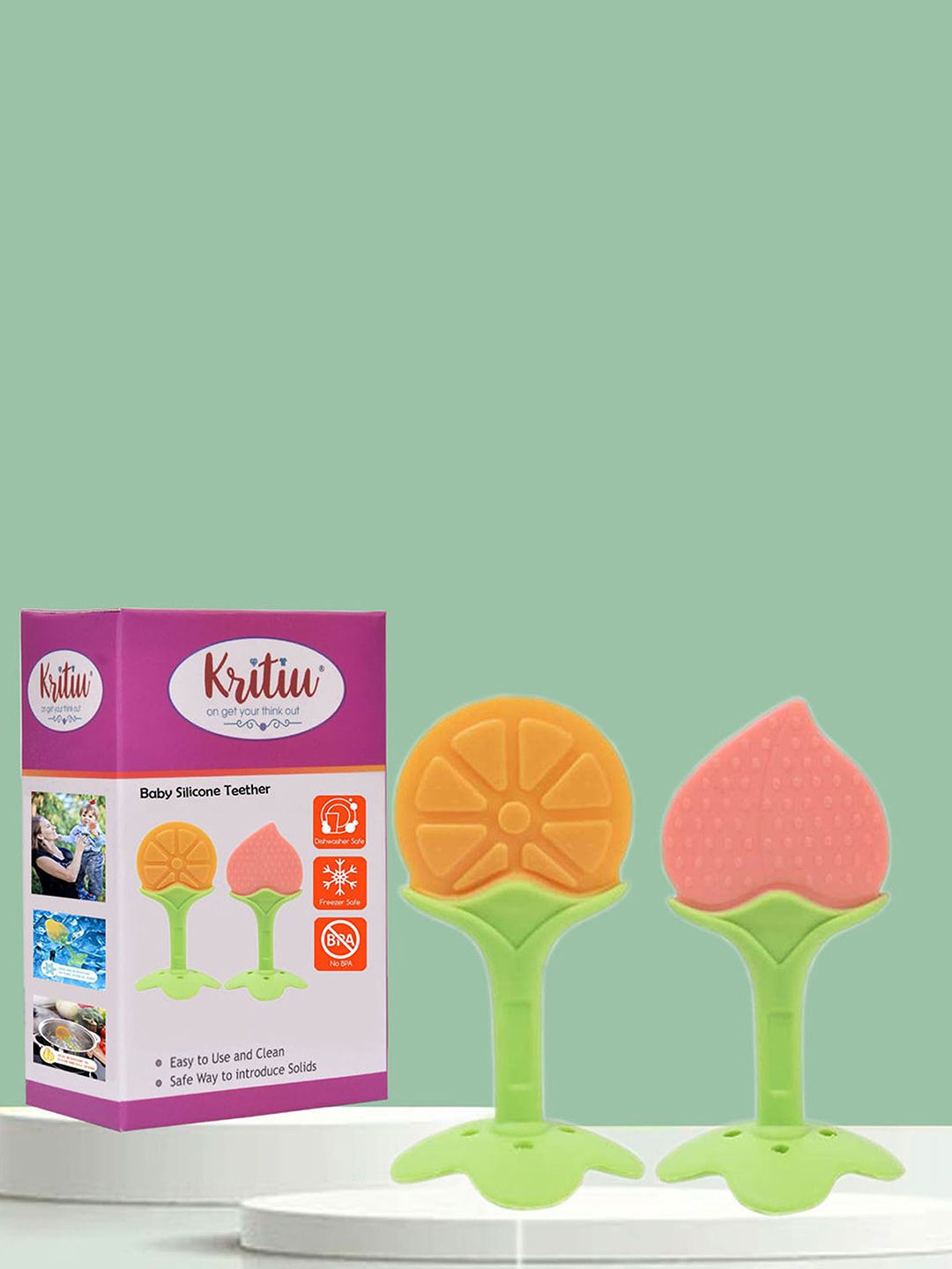 Kritiu Kids Set Of 2 Textured Fruit Shape Baby Teethers-image-46