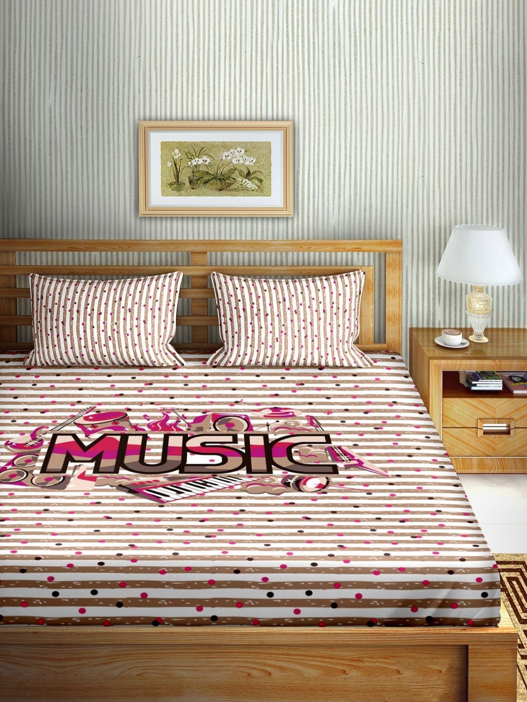 Myntra Elegant Homes Pink & White Ethnic Motifs 160 TC Queen Bedsheet with 2 Pillow Covers-picture-15