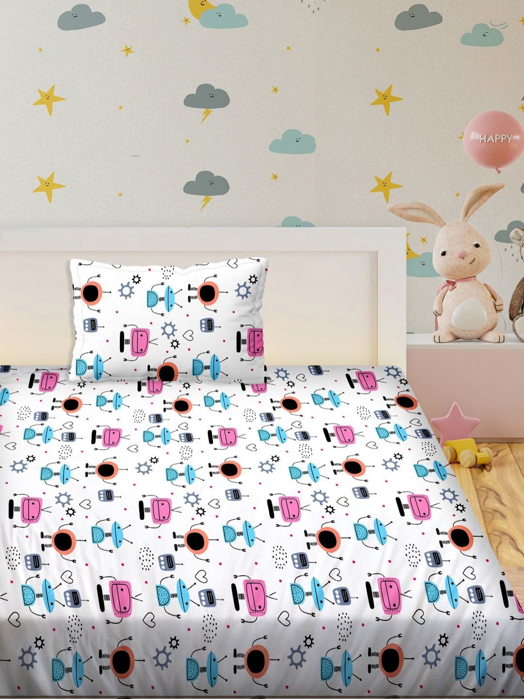 Myntra Elegant Homes Pink & White Ethnic Motifs 210 TC Single Bedsheet with 1 Pillow Covers-picture-10