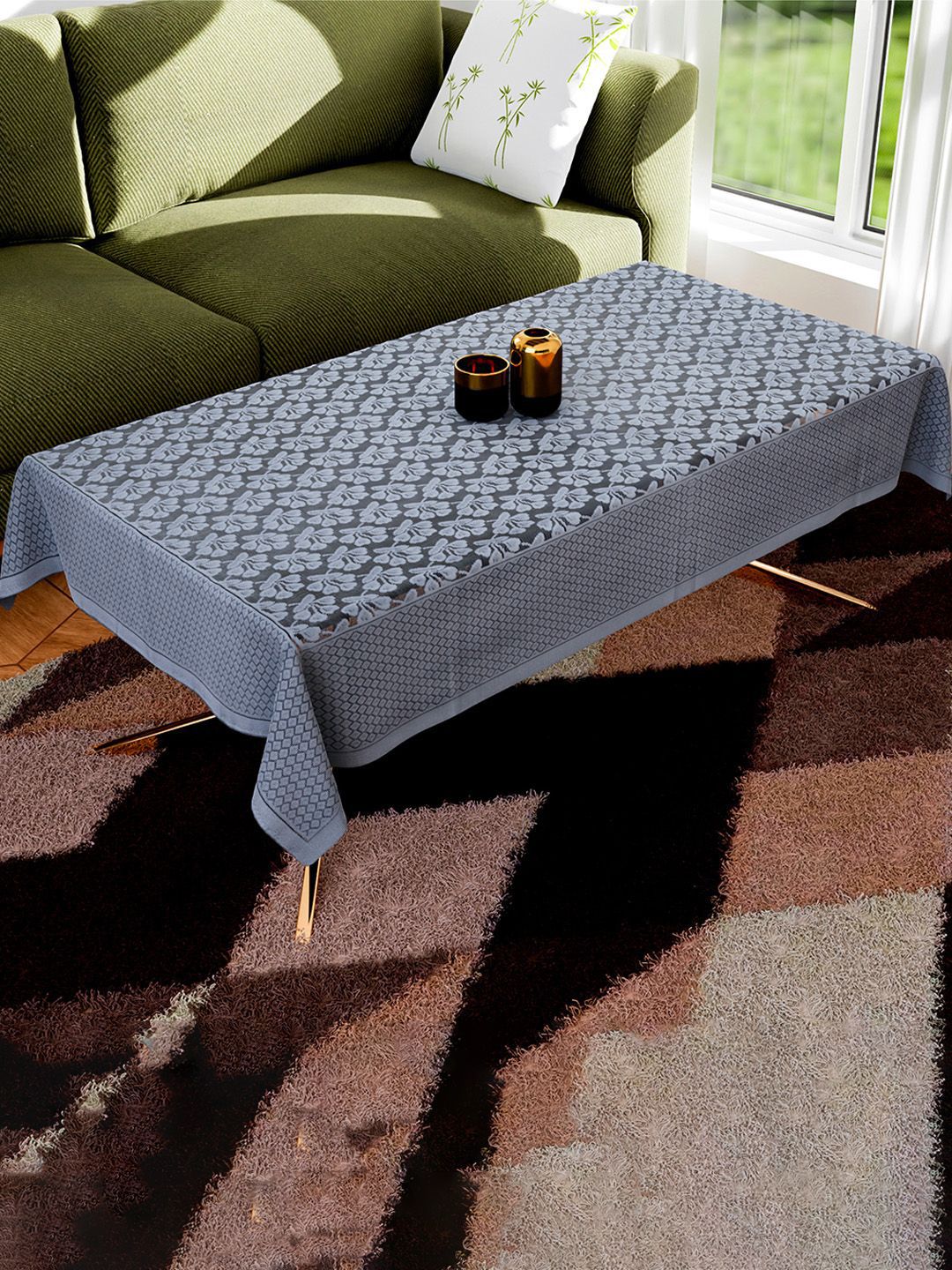 Kuber Industries Grey Floral Cotton 4-Seater Table Cover-picture-39