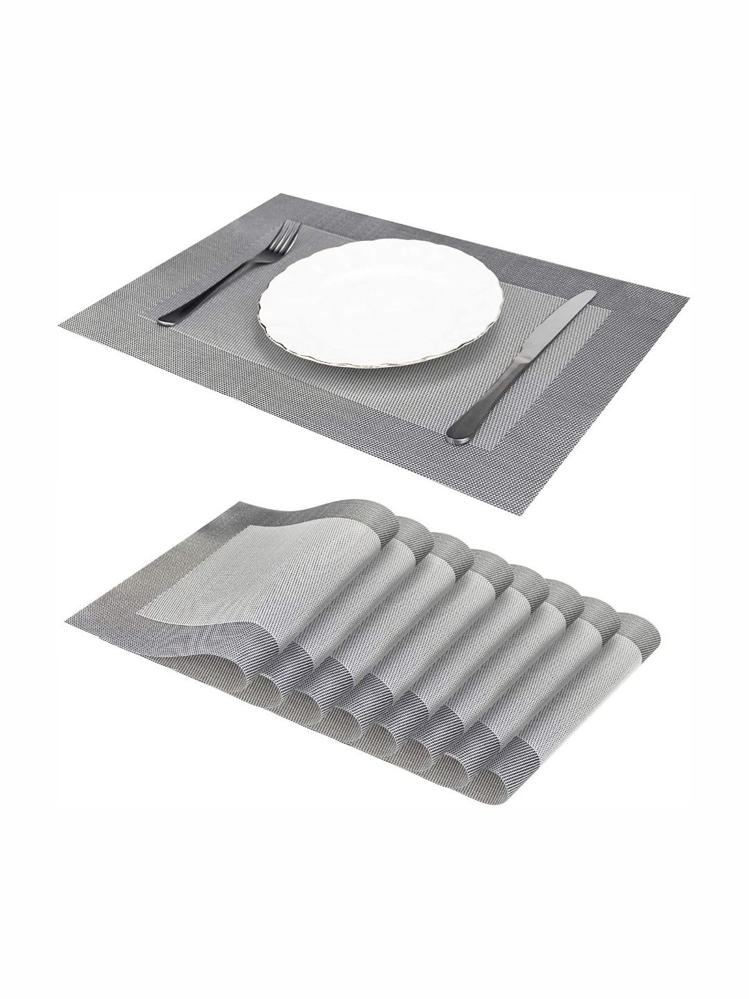 Baskety 8Pc Grey & Black Washable Table Placemats-picture-48