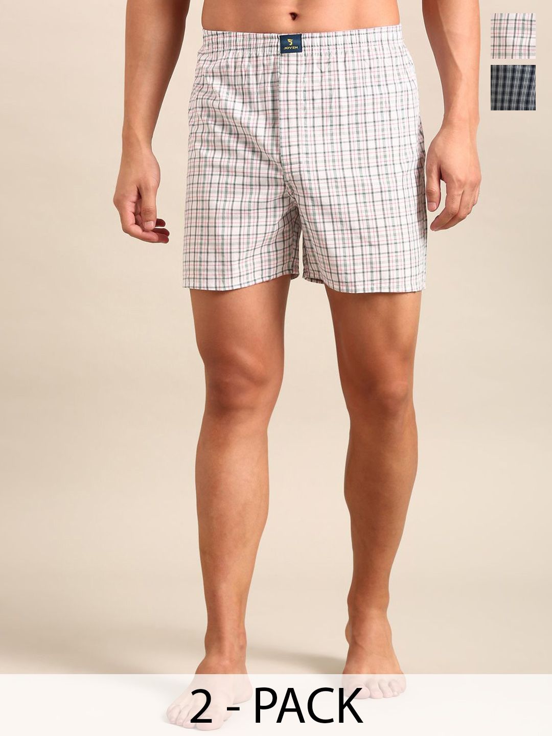 JOVEN Pack Of 2 Checked Pure Cotton Boxers JB2C041-picture-17