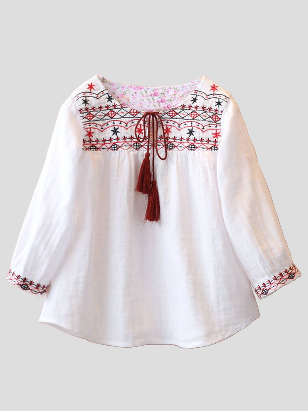 BAESD Floral Print Tie-Up Neck Cotton Top-picture-12