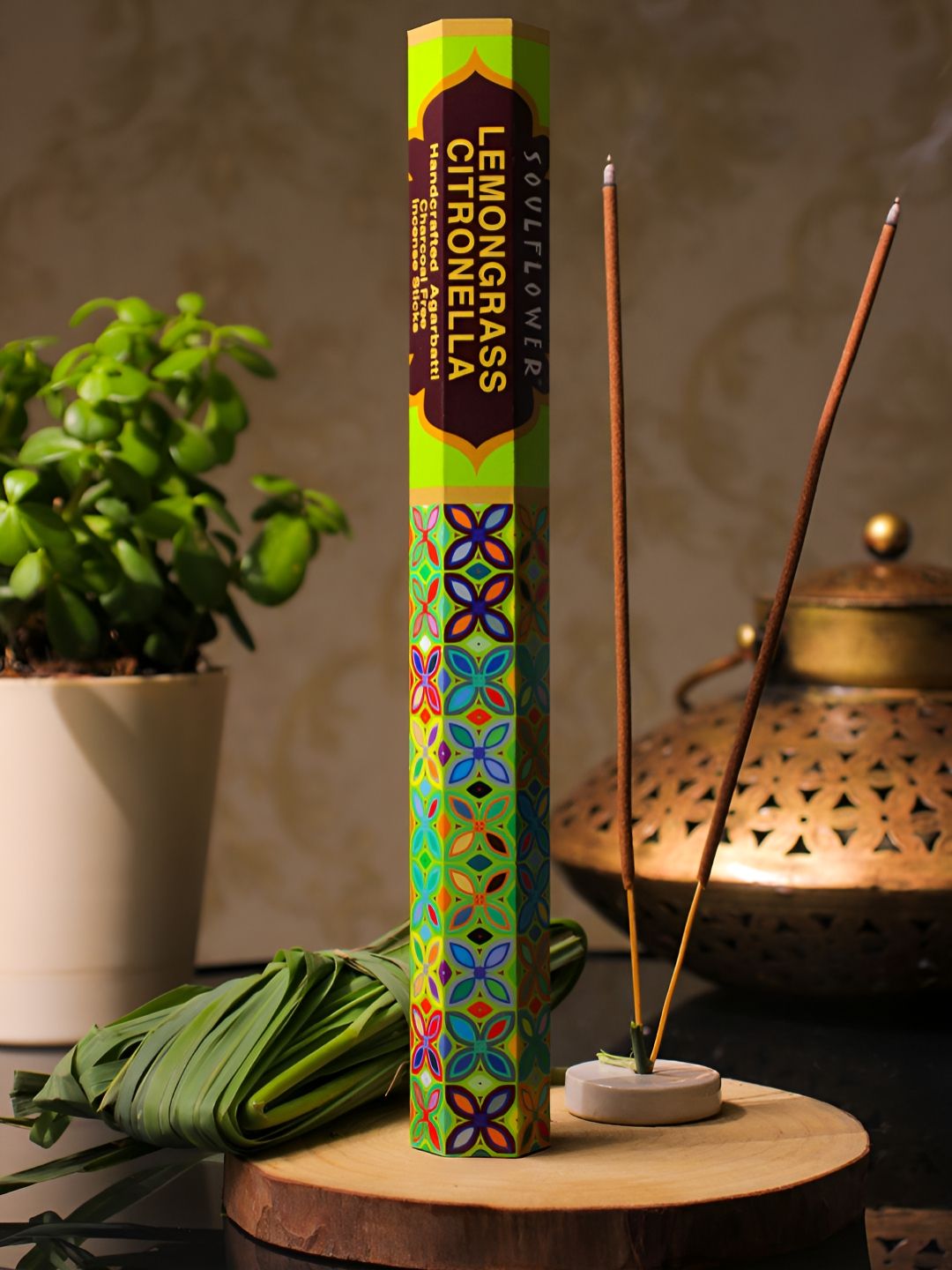 Soulflower Yellow Lemongrass Citronella Luxury Agarbattis - 20 Sticks