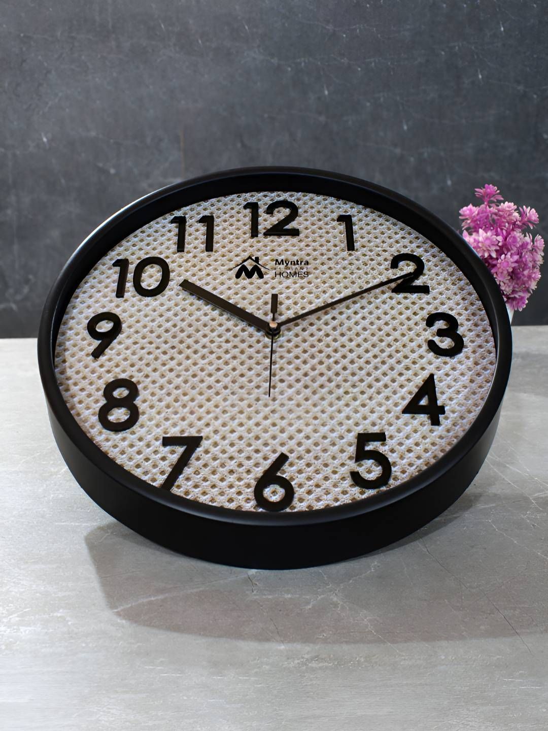 Myntra Elegant Homes 12" Embossed Dial Wall Cream & Black Contemporary Wall Clock-picture-23