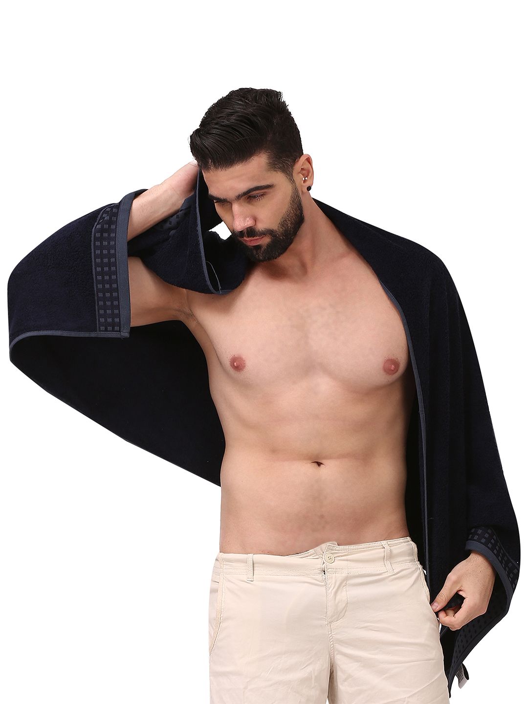 Dollar Navy Blue Textured Bamboo 600 GSM Bath Towel-picture-31